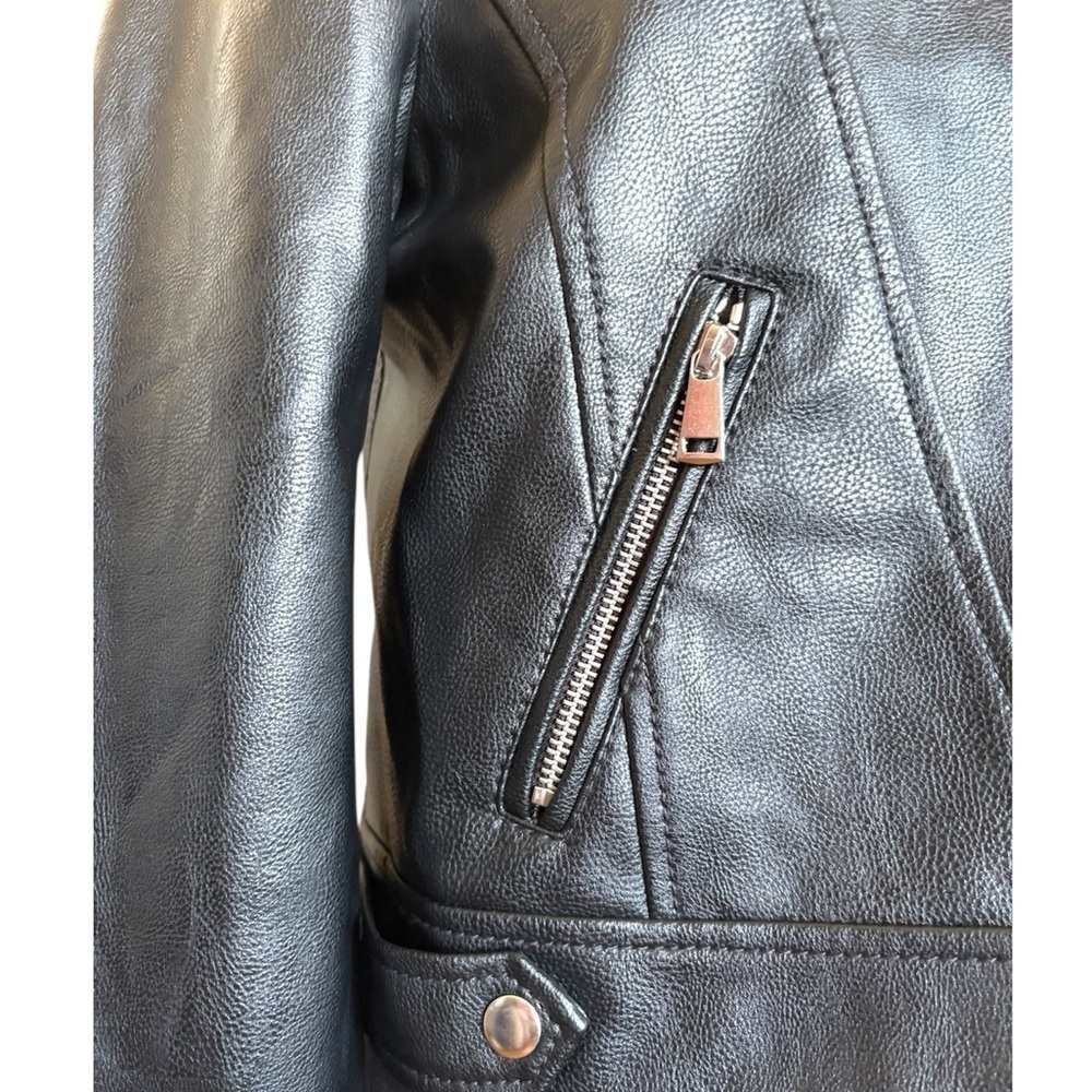 NWT LOFT Woman’s XS Black Leather Moto Asymmetrical Neckline Zip-Up Jacket - Picture 5 of 10